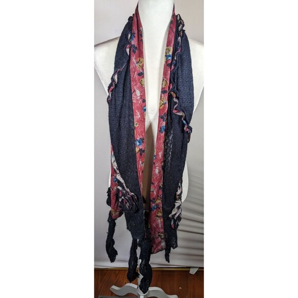 Vintage Witchy Floral Bohemian Fairycore Asymmetrical Pink And Blue Scarf - Picture 6 of 10